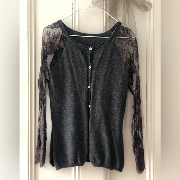 N/A Sweaters - Cashmere Cardigan w/ lace sleeves